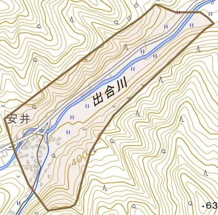 安井とその周辺の地図。町の範囲を重ねている