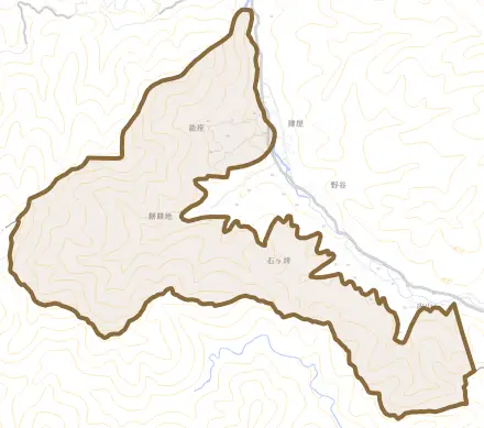 能座とその周辺の地図。町の範囲を重ねている
