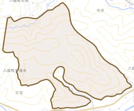 八鹿町今滝寺とその周辺の地図。町の範囲を重ねている