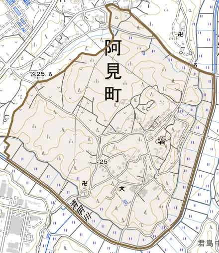大字塙とその周辺の地図。町の範囲を重ねている