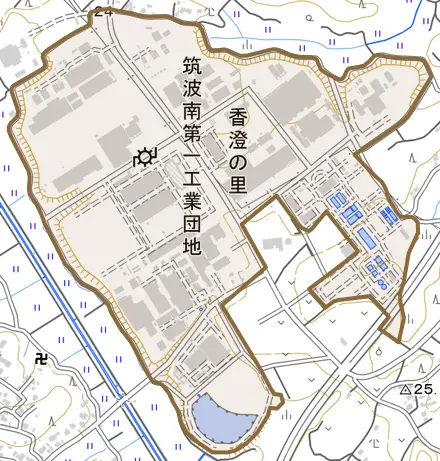 大字香澄の里とその周辺の地図。町の範囲を重ねている