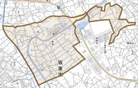 幸田とその周辺の地図。町の範囲を重ねている