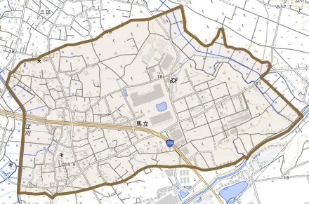 馬立とその周辺の地図。町の範囲を重ねている