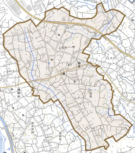 猫実とその周辺の地図。町の範囲を重ねている