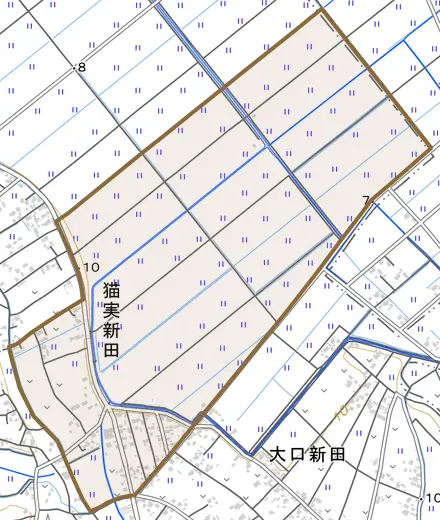 猫実新田とその周辺の地図。町の範囲を重ねている
