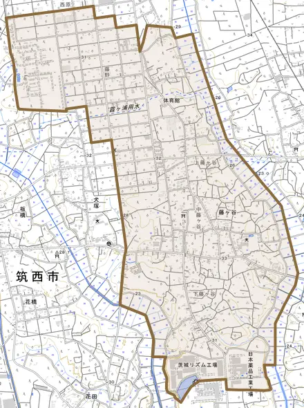 藤ケ谷とその周辺の地図。町の範囲を重ねている