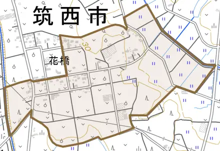 花橋とその周辺の地図。町の範囲を重ねている