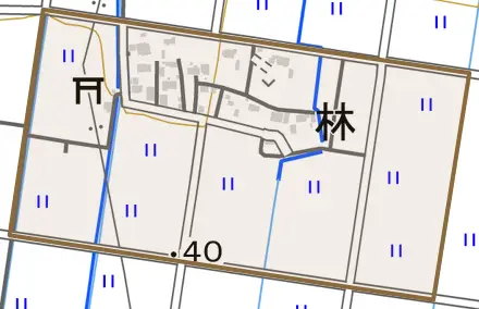 林とその周辺の地図。町の範囲を重ねている