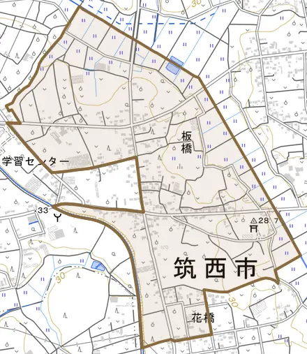 板橋とその周辺の地図。町の範囲を重ねている
