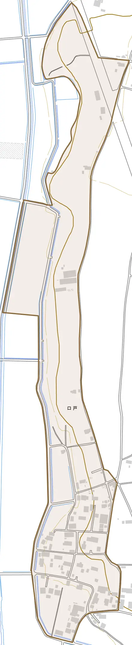 口戸とその周辺の地図。町の範囲を重ねている