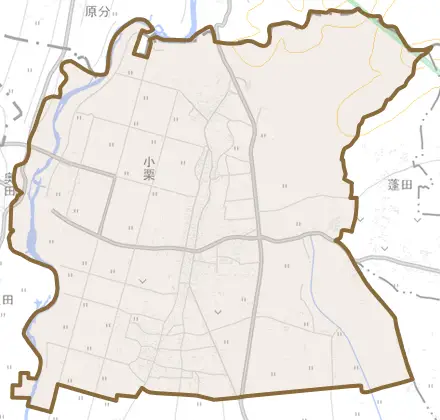 小栗とその周辺の地図。町の範囲を重ねている