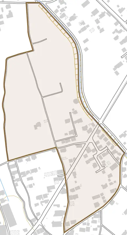 関本上中とその周辺の地図。町の範囲を重ねている
