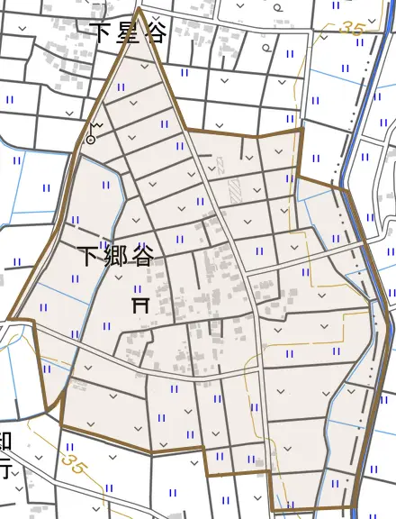 下郷谷とその周辺の地図。町の範囲を重ねている