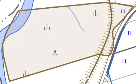 福岡新田とその周辺の地図。町の範囲を重ねている