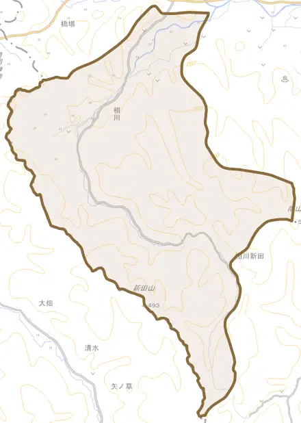 大字相川とその周辺の地図。町の範囲を重ねている