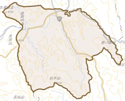 大字小生瀬とその周辺の地図。町の範囲を重ねている