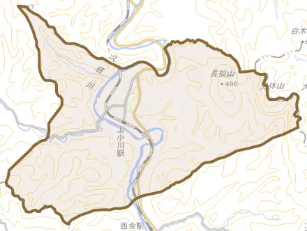 大字頃藤とその周辺の地図。町の範囲を重ねている