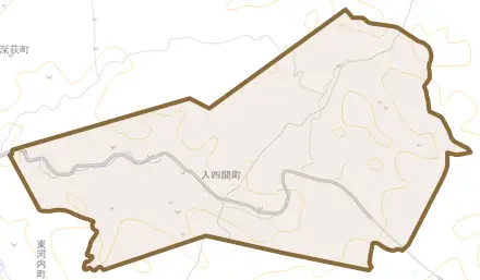入四間町とその周辺の地図。町の範囲を重ねている