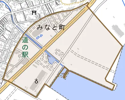 みなと町とその周辺の地図。町の範囲を重ねている