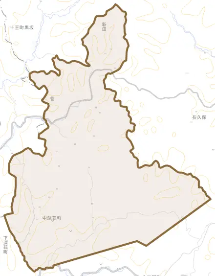 中深荻町とその周辺の地図。町の範囲を重ねている