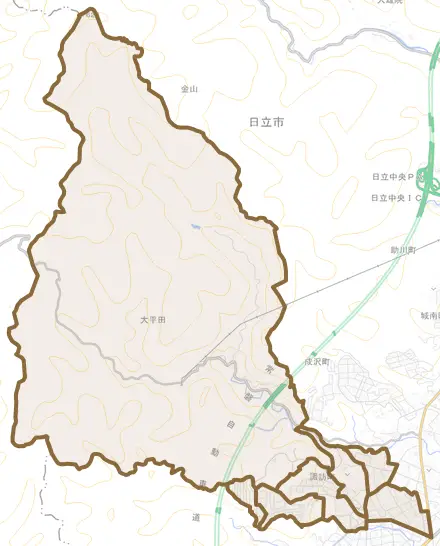 諏訪町とその周辺の地図。町の範囲を重ねている