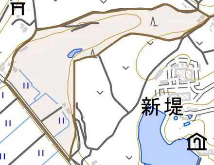 雨沢谷津とその周辺の地図。町の範囲を重ねている