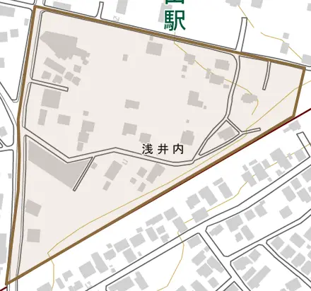 浅井内とその周辺の地図。町の範囲を重ねている