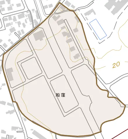 船窪とその周辺の地図。町の範囲を重ねている