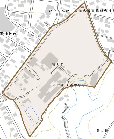 廻り目とその周辺の地図。町の範囲を重ねている