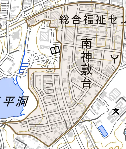 南神敷台とその周辺の地図。町の範囲を重ねている