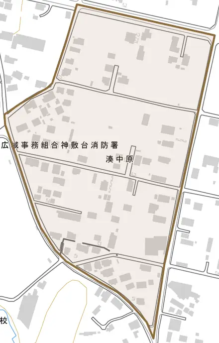 湊中原とその周辺の地図。町の範囲を重ねている