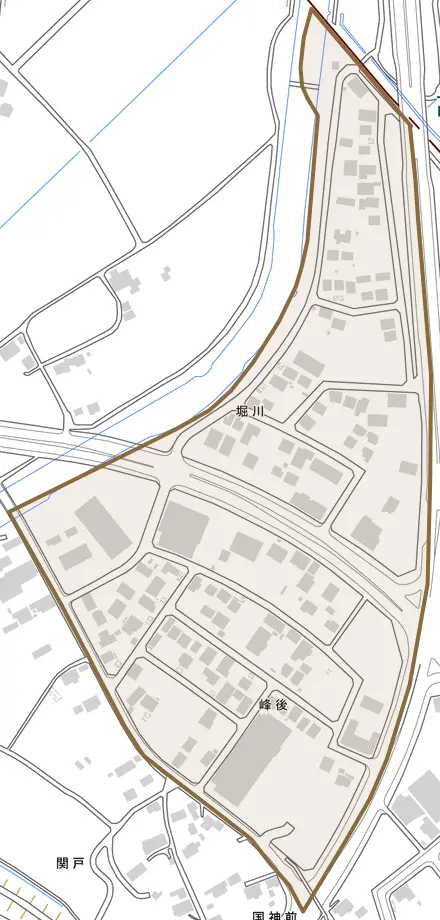 峰後とその周辺の地図。町の範囲を重ねている