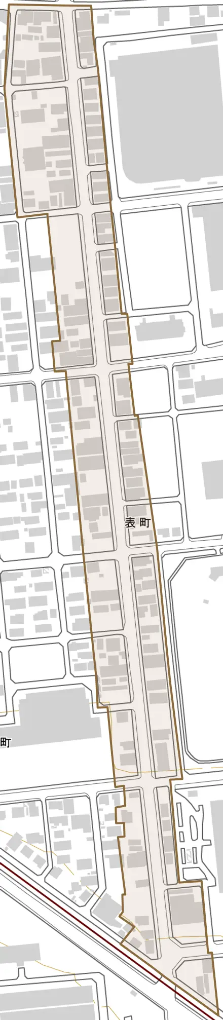 表町とその周辺の地図。町の範囲を重ねている