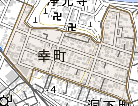 幸町とその周辺の地図。町の範囲を重ねている