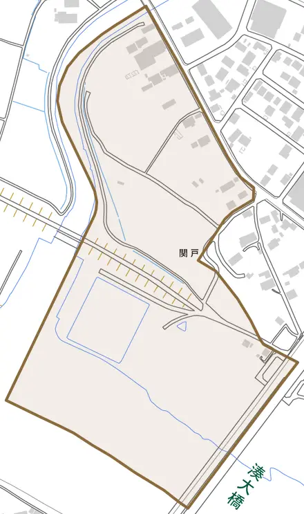 関戸とその周辺の地図。町の範囲を重ねている