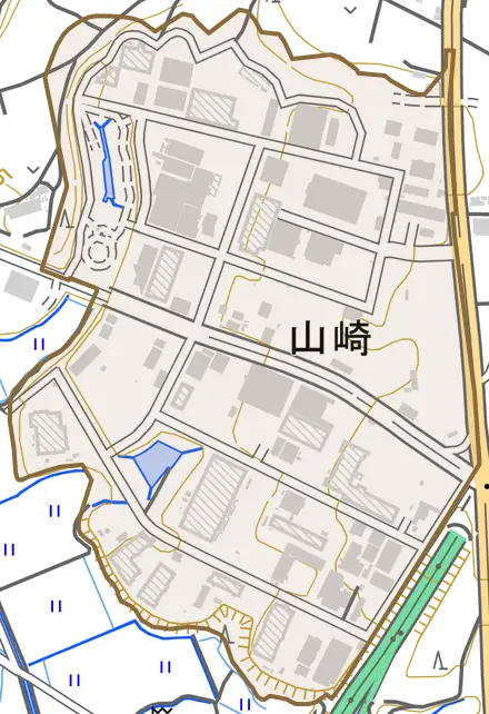 山崎とその周辺の地図。町の範囲を重ねている