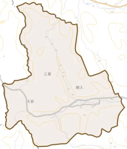 大岩とその周辺の地図。町の範囲を重ねている