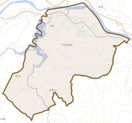 下伊勢畑とその周辺の地図。町の範囲を重ねている