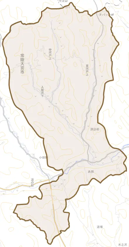 高部とその周辺の地図。町の範囲を重ねている