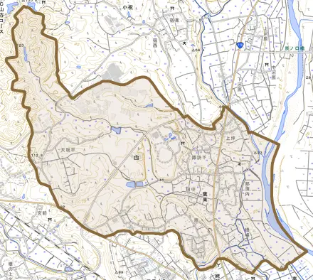 鷹巣とその周辺の地図。町の範囲を重ねている
