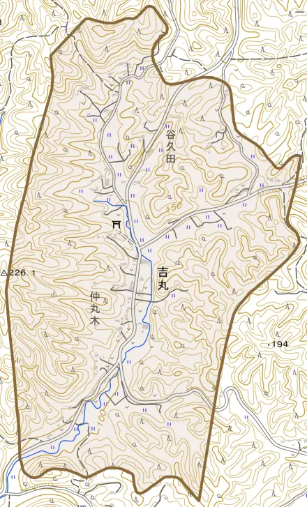 吉丸とその周辺の地図。町の範囲を重ねている