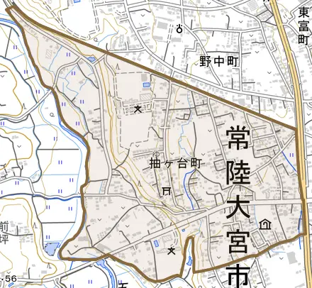 抽ヶ台町とその周辺の地図。町の範囲を重ねている
