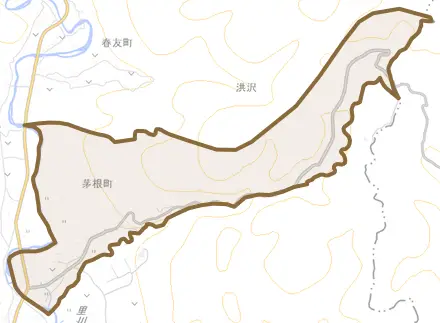 茅根町とその周辺の地図。町の範囲を重ねている