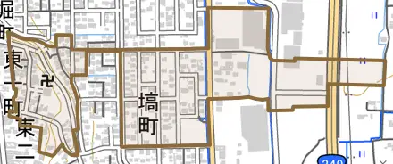 塙町とその周辺の地図。町の範囲を重ねている