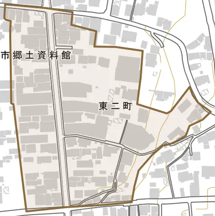 東二町とその周辺の地図。町の範囲を重ねている