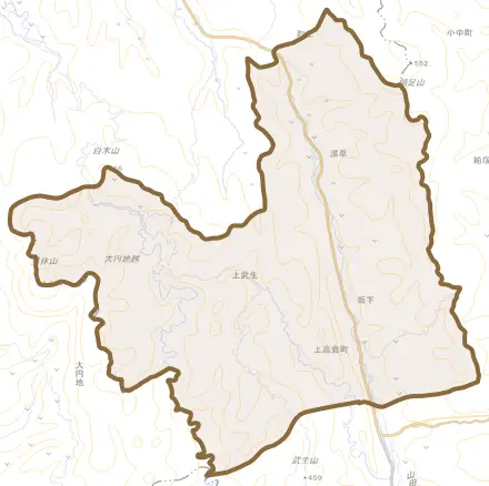 上高倉町とその周辺の地図。町の範囲を重ねている