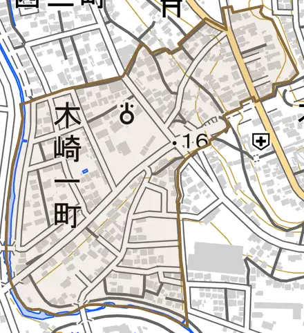 木崎一町とその周辺の地図。町の範囲を重ねている
