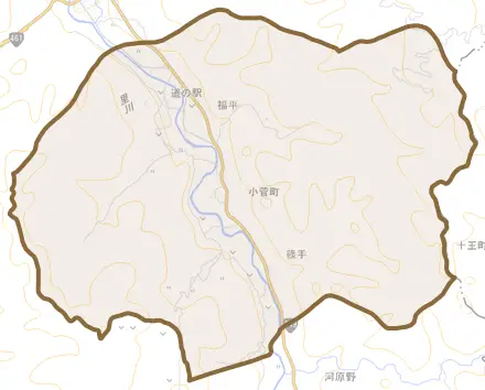 小菅町とその周辺の地図。町の範囲を重ねている