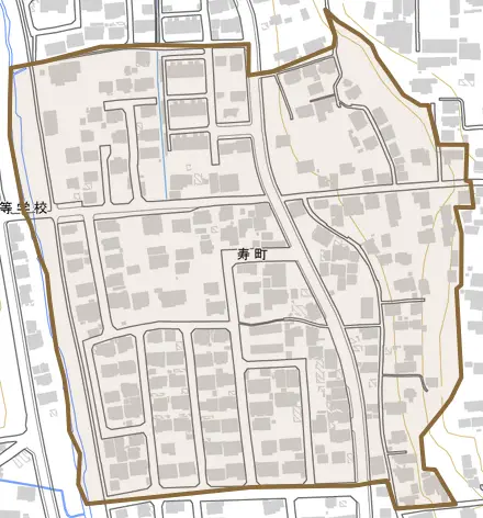 寿町とその周辺の地図。町の範囲を重ねている