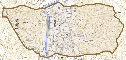 国安町とその周辺の地図。町の範囲を重ねている
